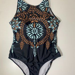 Flower Mandala One Piece Swimsuit - Medium - Black
